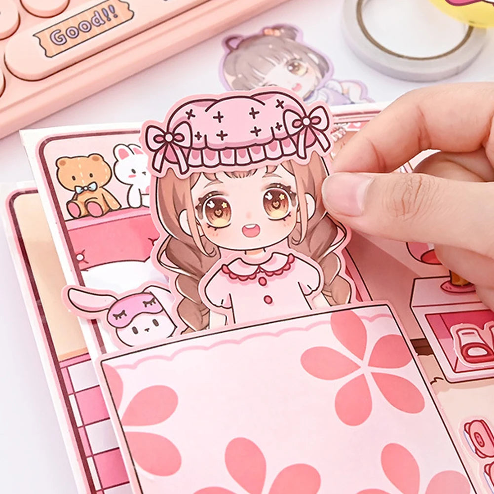 Creative Diy Animated Quiet Book Girl Dress Up Children's Educational Handmade Paper Book Doll Full Set Food Daily Life Oasis Select