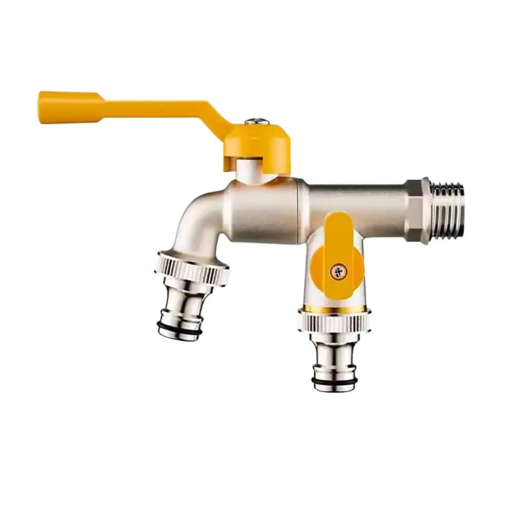 Brass Dual-Outlet Garden Faucet | 1/2" & 3/4" Ball Valve Tap
