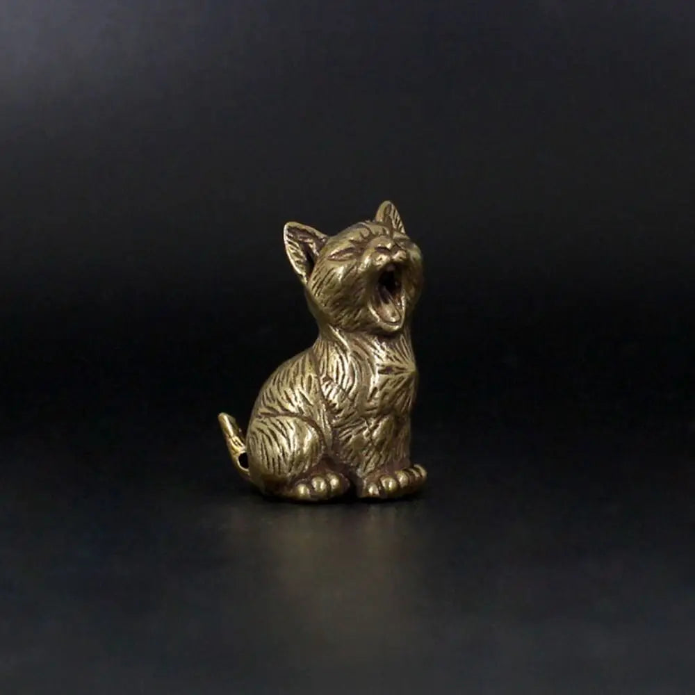 Brass Cat Figurine – Retro Mini Metal Tea Pet Statue Decor Metal Animal Figurine Oasis Select