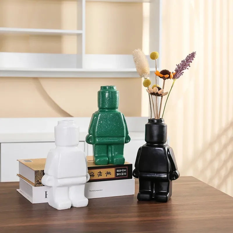 Creative Abstract Art Figurative Robot Dry Flower Vase Resin Crafts Living Room Office Desktop Decoration Oasis Select
