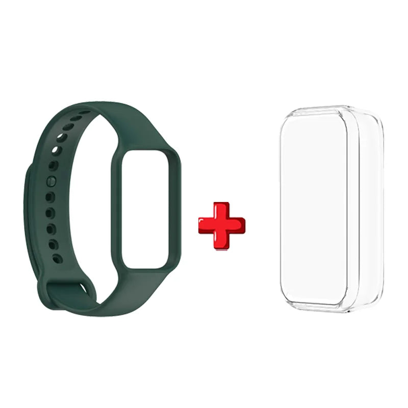 2-in-1 TPU Case & Silicone Band for Amazfit Band 7 Sport Strap Watch Band & Case Oasis Select Green