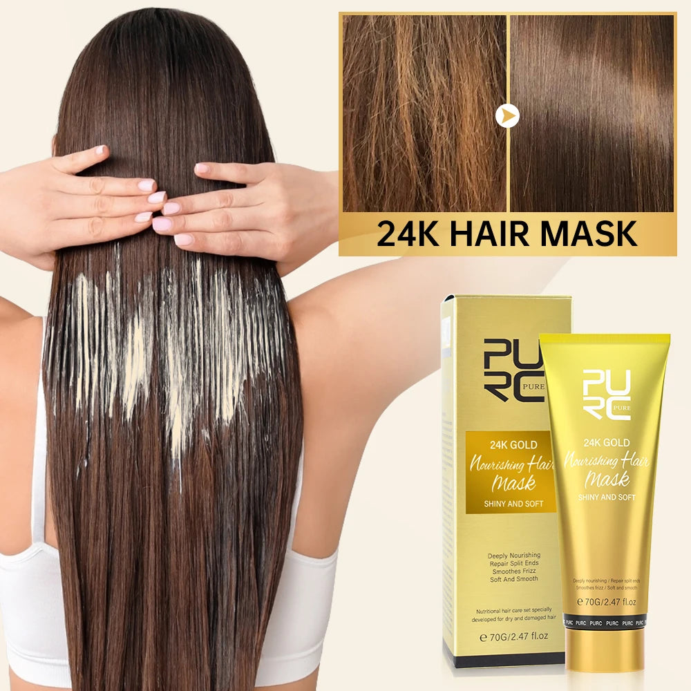 24 Nano Gold Hair Mask Repair Dry Damaged Frizzy Argan Oil Professional Hair Treatment Action Masks Smoothing Shiny Hair Care Oasis Select China Mainland