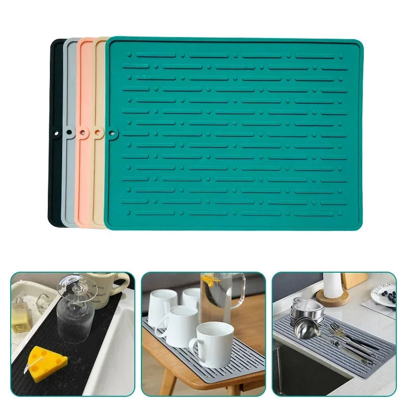 Silicone Dish Cup Drying Mat Anti-slip Sink Countertop Drain Pad Organizer Kitchenware Storage Protective Mat Kitchen Supplies Oasis Select