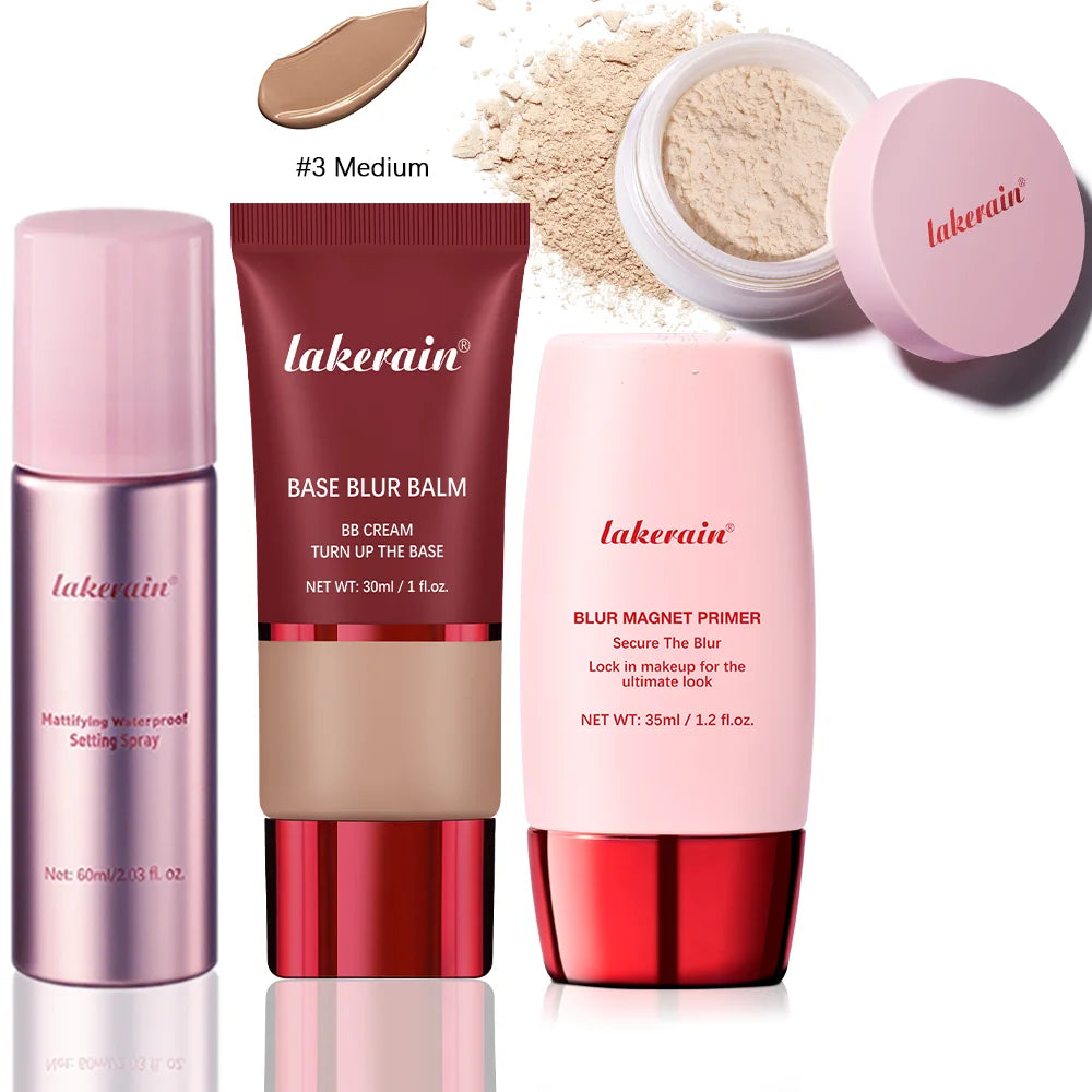 4-Pc Blurring Makeup Kit – Setting Powder, Spray, Primer & Balm