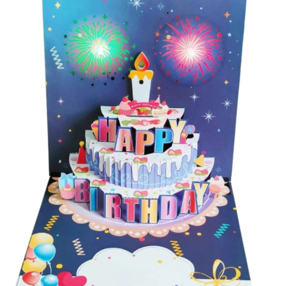 3D Pop-Up Musical Birthday Card with LED Blowable Candle