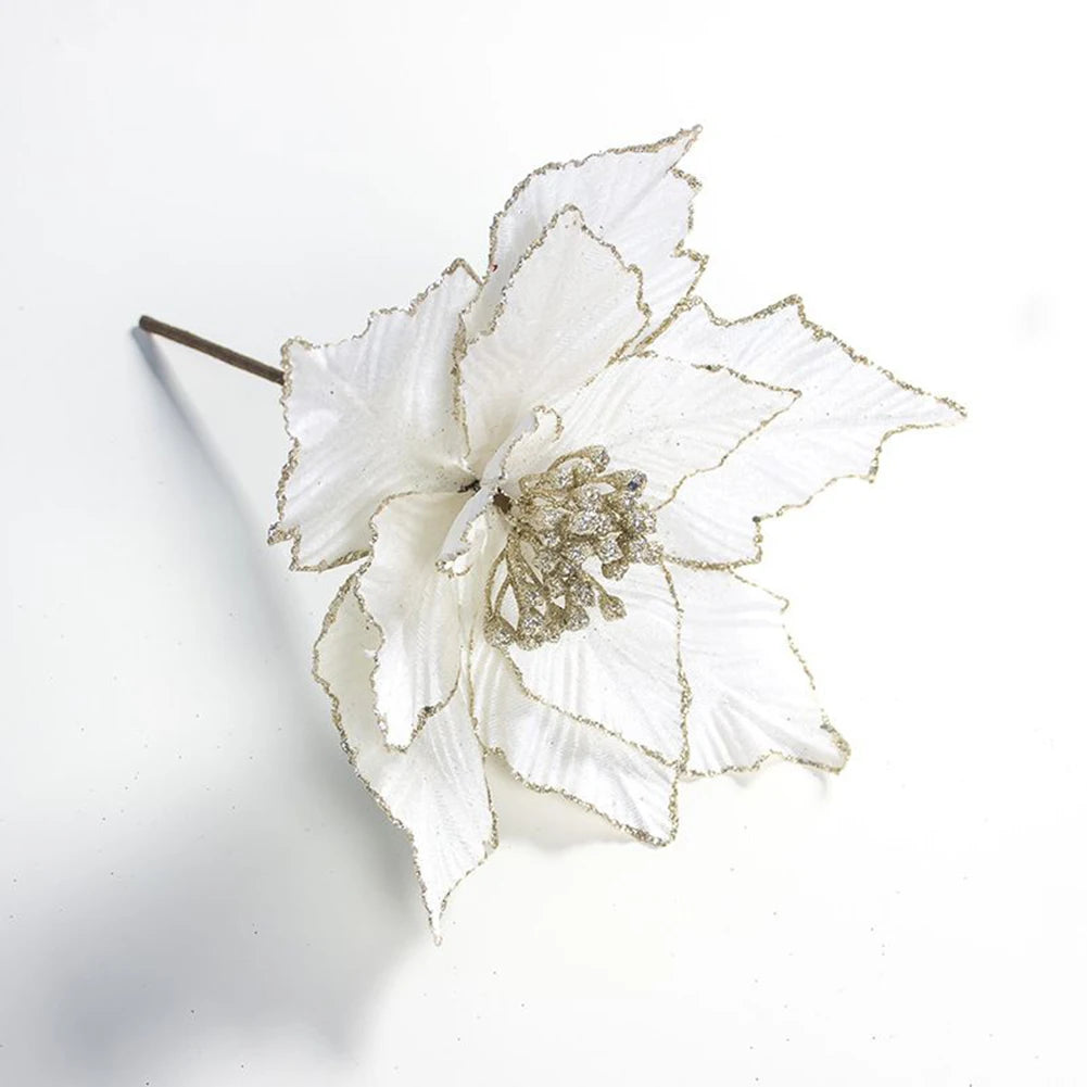 28cm Artificial Flower Simulation Christmas Poinsettia Fake Glitter Flower Hanging Xmas Tree Pendant Ornament Party Home Decor Oasis Select White China Mainland