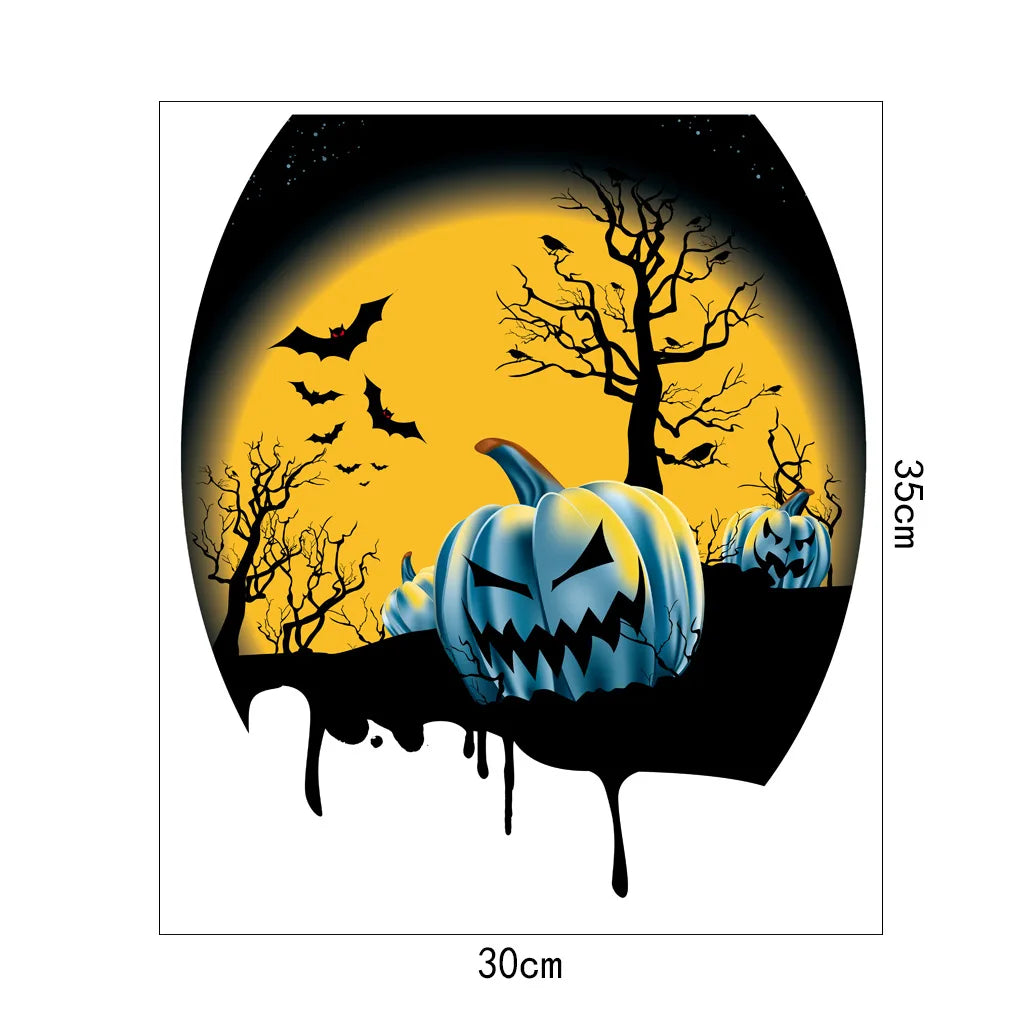 Halloween Toilet Lid Sticker Scary Pumpkin Haunted House Bathroom Decoration Wall Decals Poster Party Decoration Self Adhesive Oasis Select AFH-MT1006