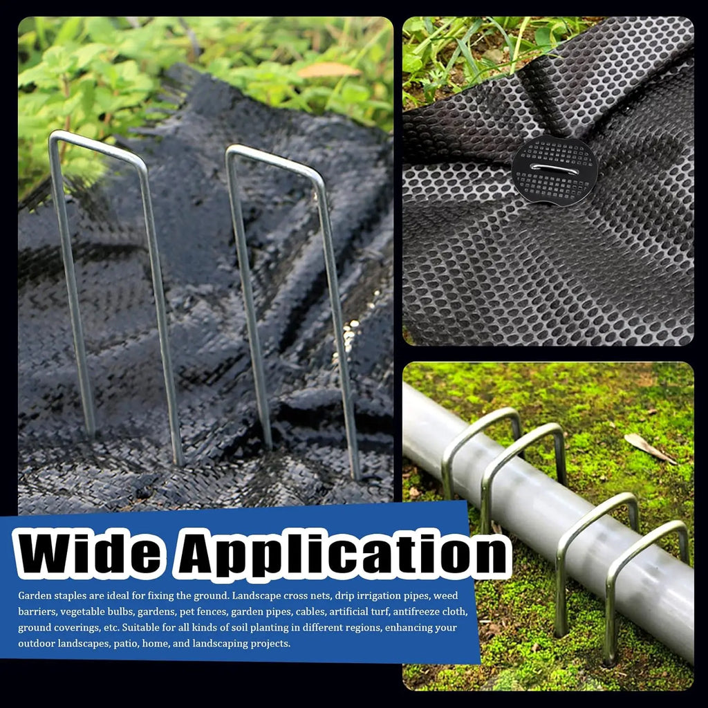 Pick Hook Included U-Shaped Garden Stakes Staples with Plastic Fixing Gasket Assortment Kit for Lawn Ground Cover Fence Oasis Select