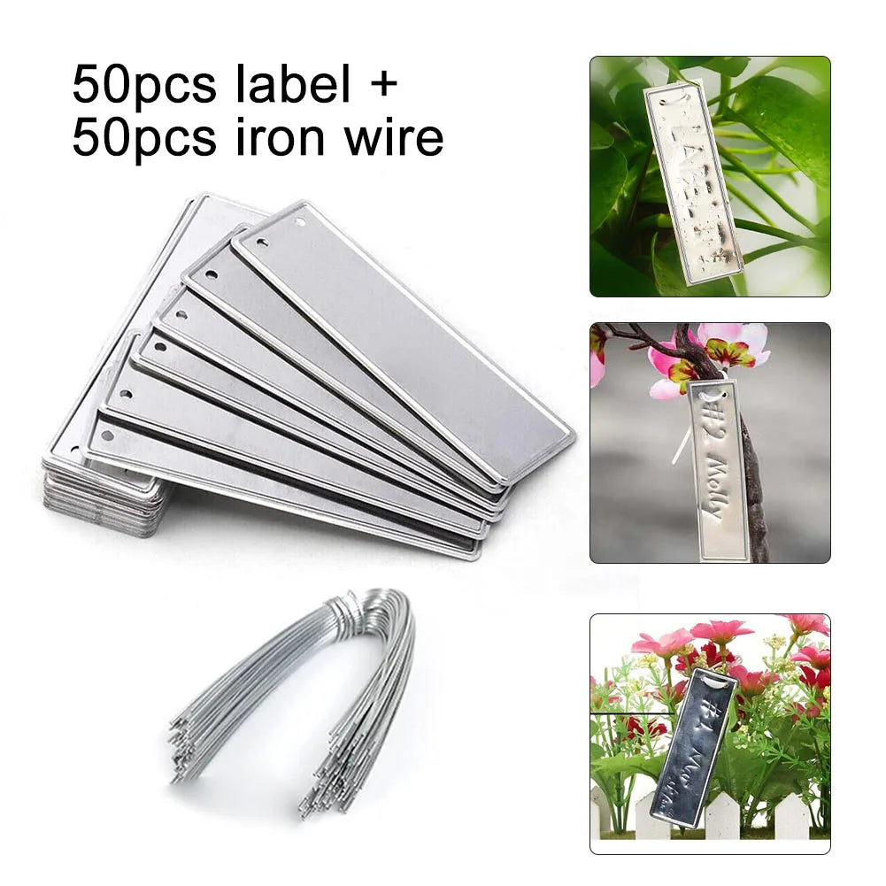 50pcs Aluminum Plant Labels Double Sided Metal Labels Tree ID Tag Waterproof Iron Wire Nursery Garden Labels Bonsai Sign Tag Oasis Select