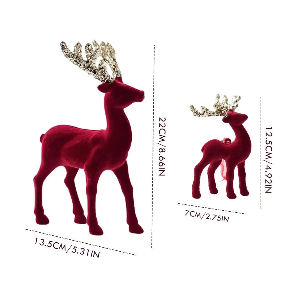 1PCS House Tabletop Decor Hanging Baubles Flocking Mini Deer Pendant Elk Christmas Reindeer Deer Ornaments Decorations Oasis Select
