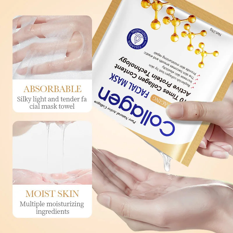 5/10Pcs SADOER Collagen Facial Mask Hydrating Firming Glowing Nourishing Soft Skin Care Sheet Mask Oasis Select