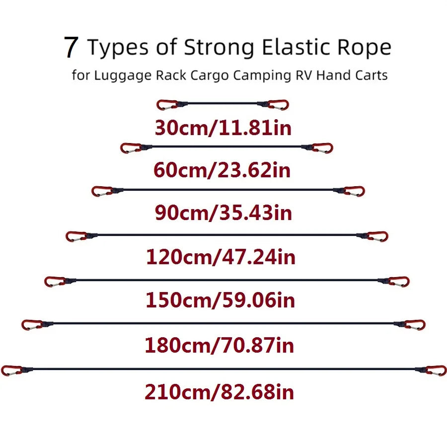 30-210cm 8mm Packing Ropes Outdoor Elastic Bungee Cords with Red Hooks Stretch Lightweight for Bikes Car Luggage Roof Rack Strap Oasis Select