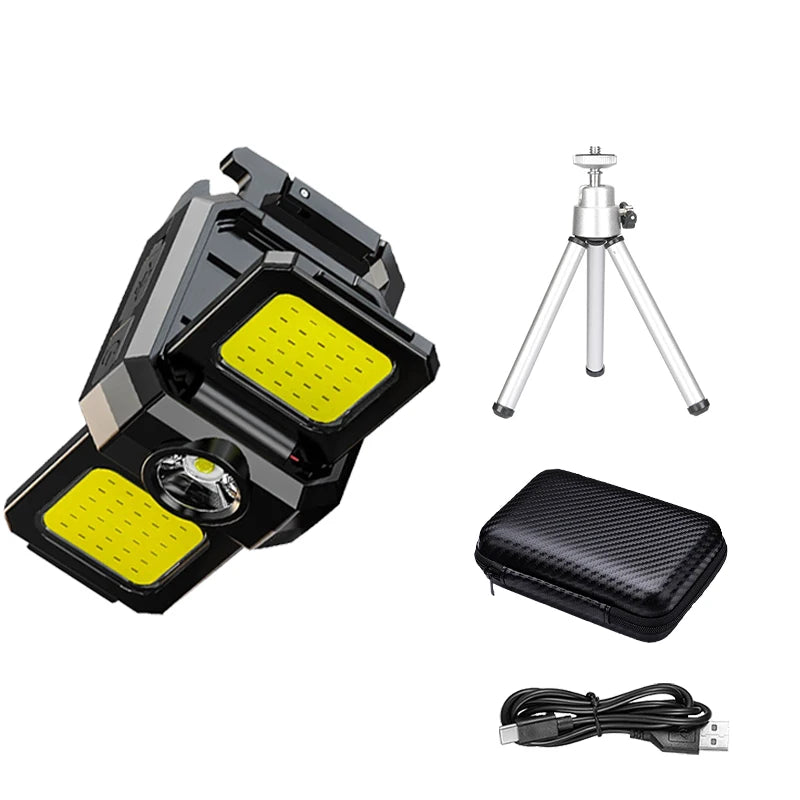 Mini Flashlight Keychain Light COB Work Light USB Rechargeable Lamp with 90° Foldable Side Lights Super Bright Portable Lantern Oasis Select 1PC Set A