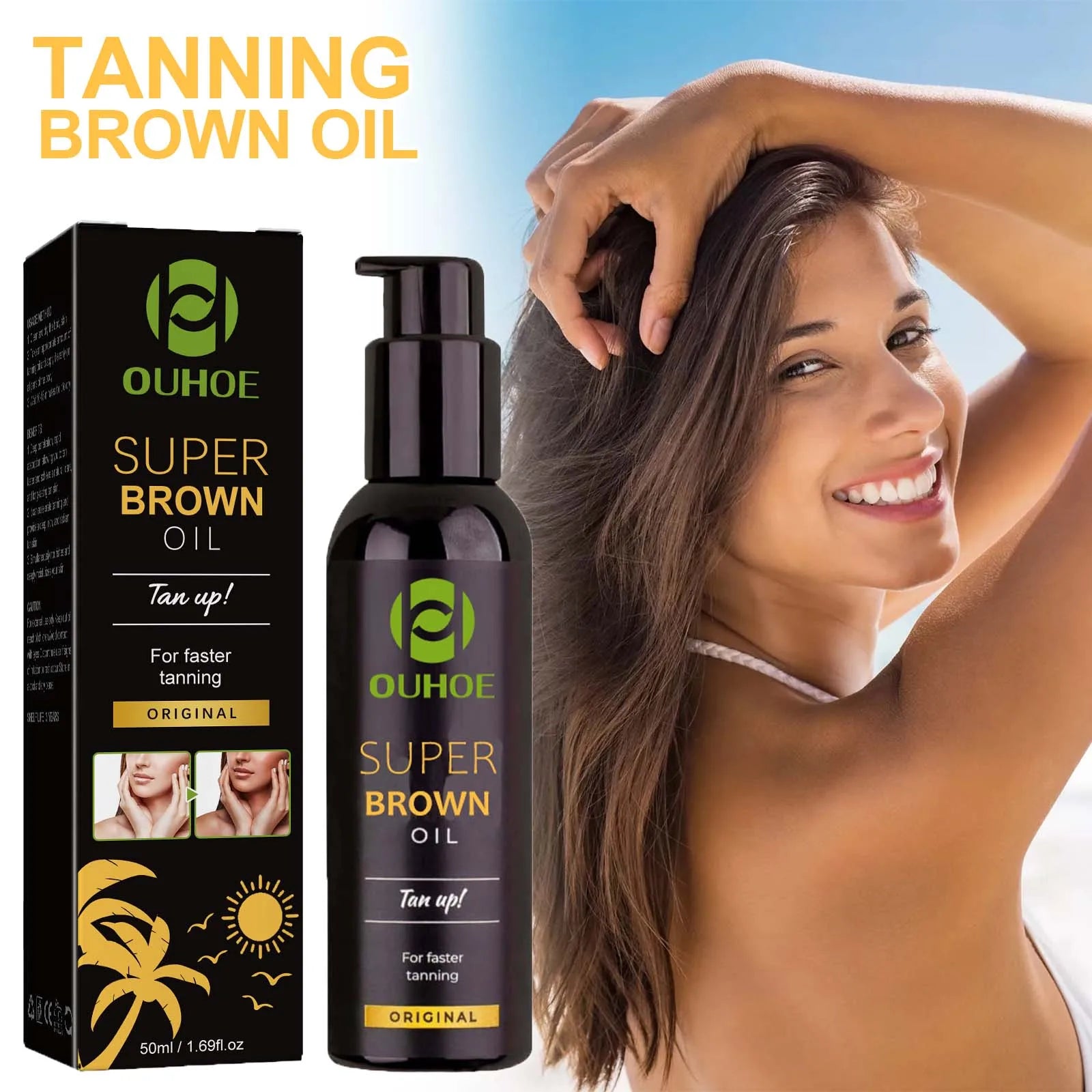 Brown Tanning Oil Sunless Self Tanning Body Bronzer Nourishing Summer Beach Solarium Powerful Natural Tanning Boosting Oil Oasis Select