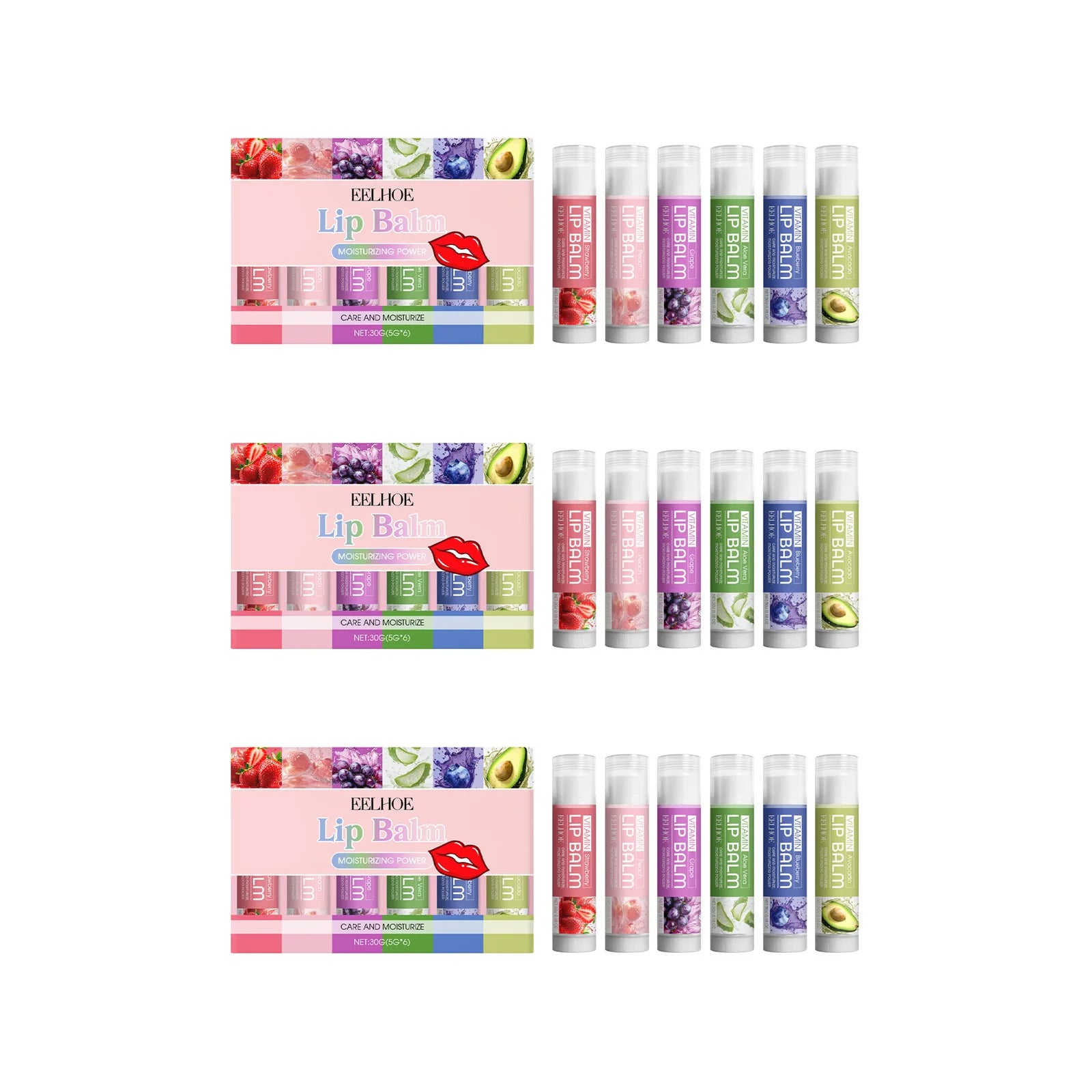 EELHOE 6-Piece Moisturizing Lip Balm Set for Dry Lips Lip Balm Set Oasis Select 3 Sets