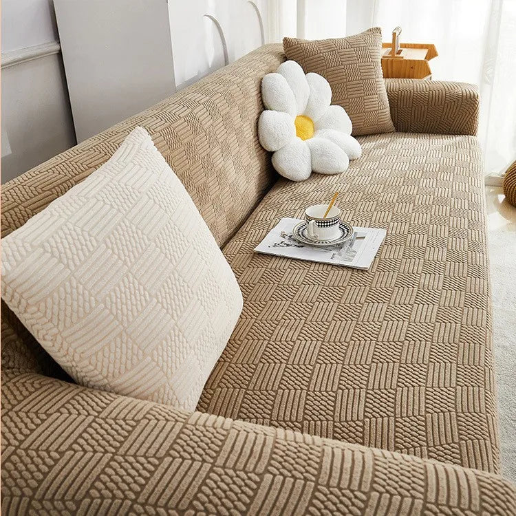 Bohemian Jacquard Velvet Sofa Cover for Autumn and Winter Thickened Plush, High-end Feel Cat Scratch-resistant Sofa Cover Oasis Select 2 people 145-185cm coffee color