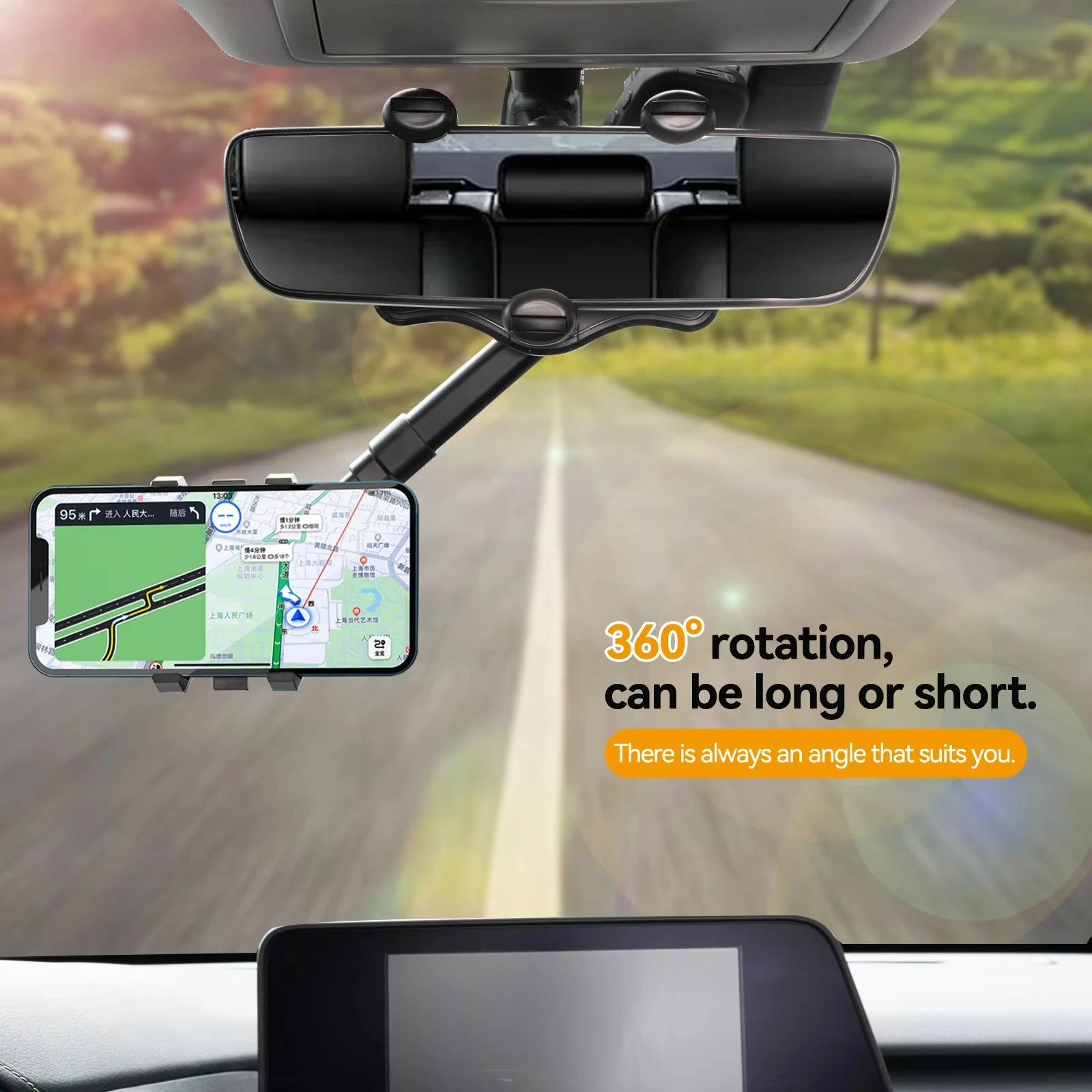 360° Rearview Mirror Phone Mount | Universal Car Holder