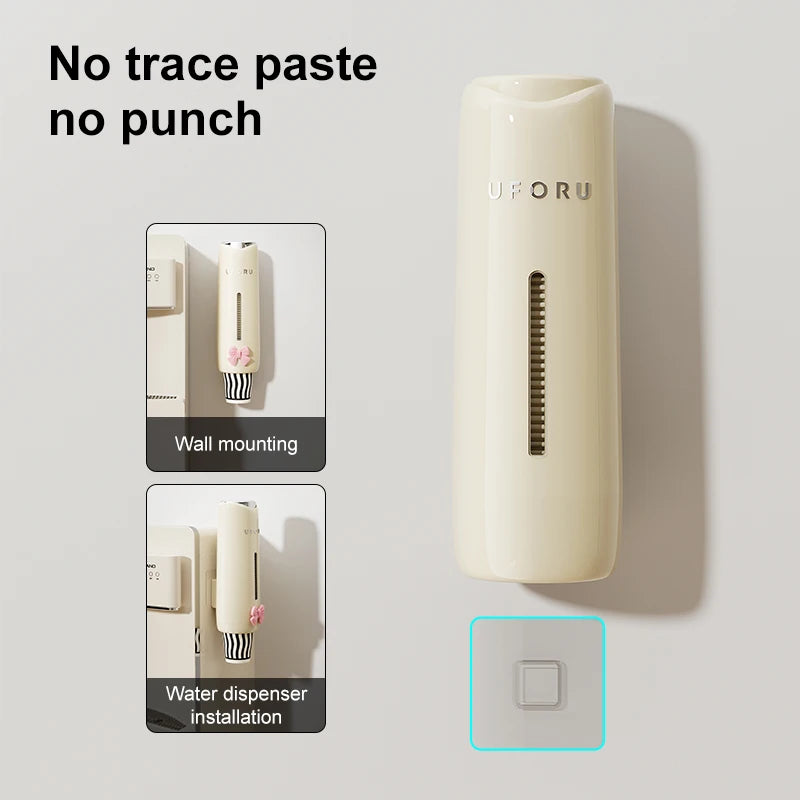 1pc Home Perforation-Free Water Dispenser Cup Extractor, Wall-Mounted Dust-Proof Paper Cup Holder Cream Color Disposable Cup Hol Oasis Select