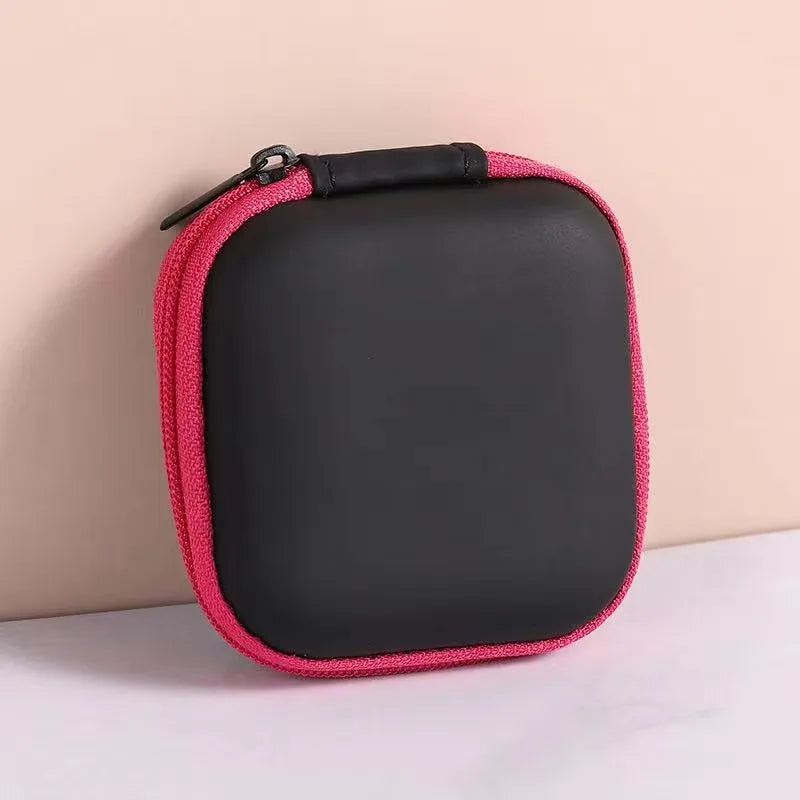 1/2/3pcs Mini Portable Earphone Bag Coin Purse Headphone USB Cable Case Carrying Pouch Bag Earphone Accessory Square Storage Box Oasis Select 1pcs Rose red