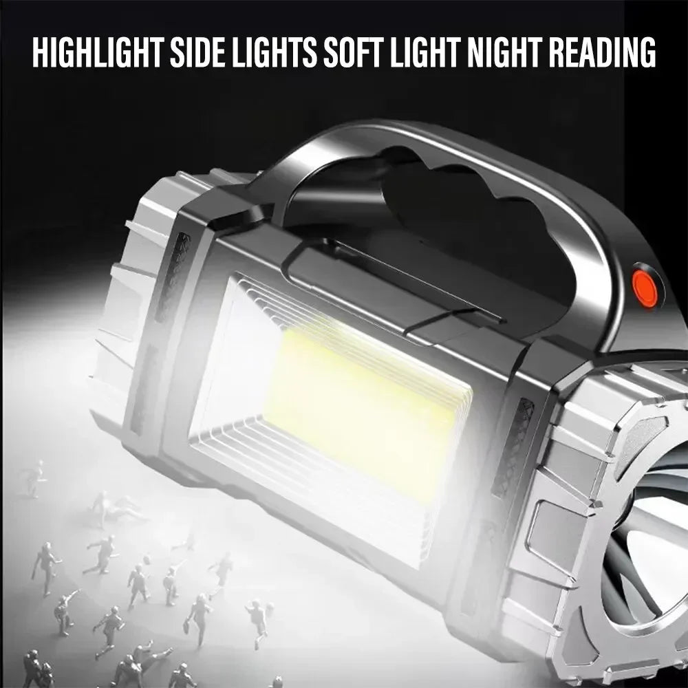 Solar USB Rechargeable LED Flashlight COB Work Light 15W