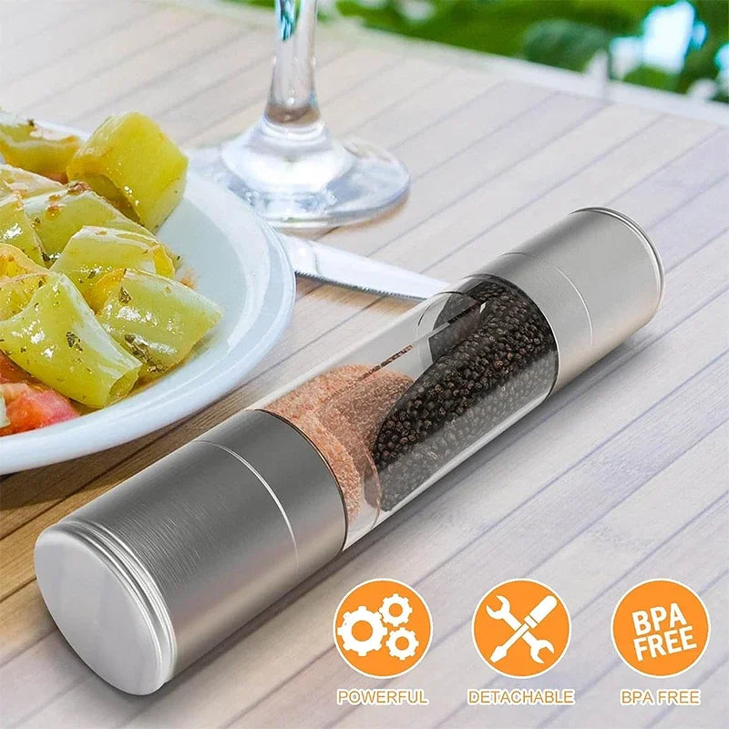 Salt and Pepper Grinder 2 in 1 Manual Stainless Steel Salt Pepper Mills with Adjustable Ceramic Grinding Spice Mill Kitchen Tool Oasis Select