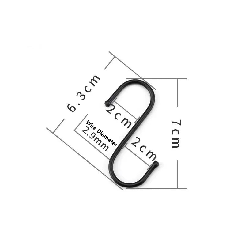 10PCS Stainless Steel S-shaped Hooks Heavy Duty Metal Hanging Multi-functional Coat Hook For Kitchen Bathroom Home Fastener Oasis Select black 7cm 10pc