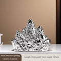 Mid Ancient Style Ceramic Rockery Ashtray Home Office Coffee Table Large Size with Cover Anti Ash Flying Ornament Oasis Select silver