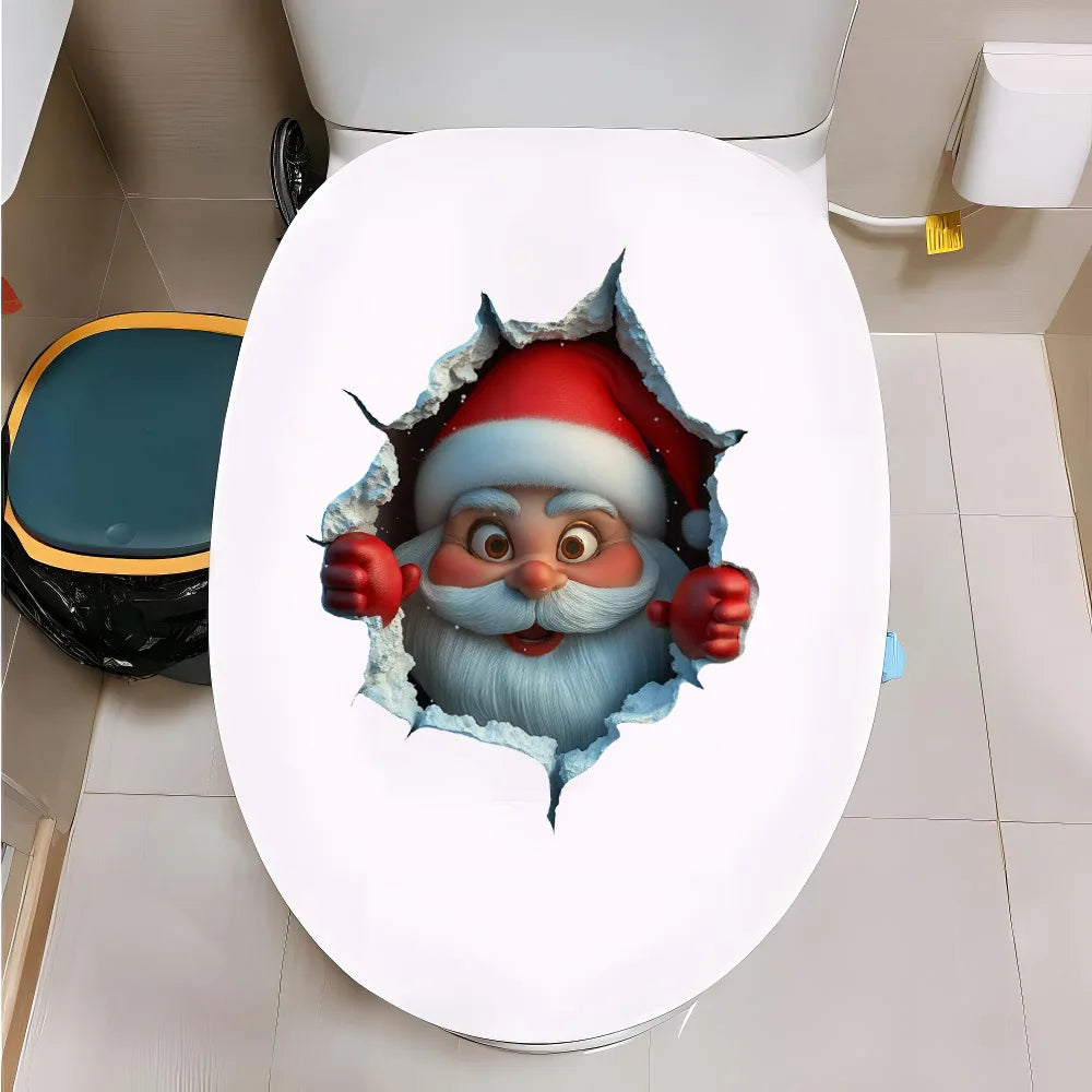 The Cute Santa Claus Breaks Through The Wall for Christmas Wall Stickers and Toilet Stickers Are Self-adhesive and Removable Oasis Select
