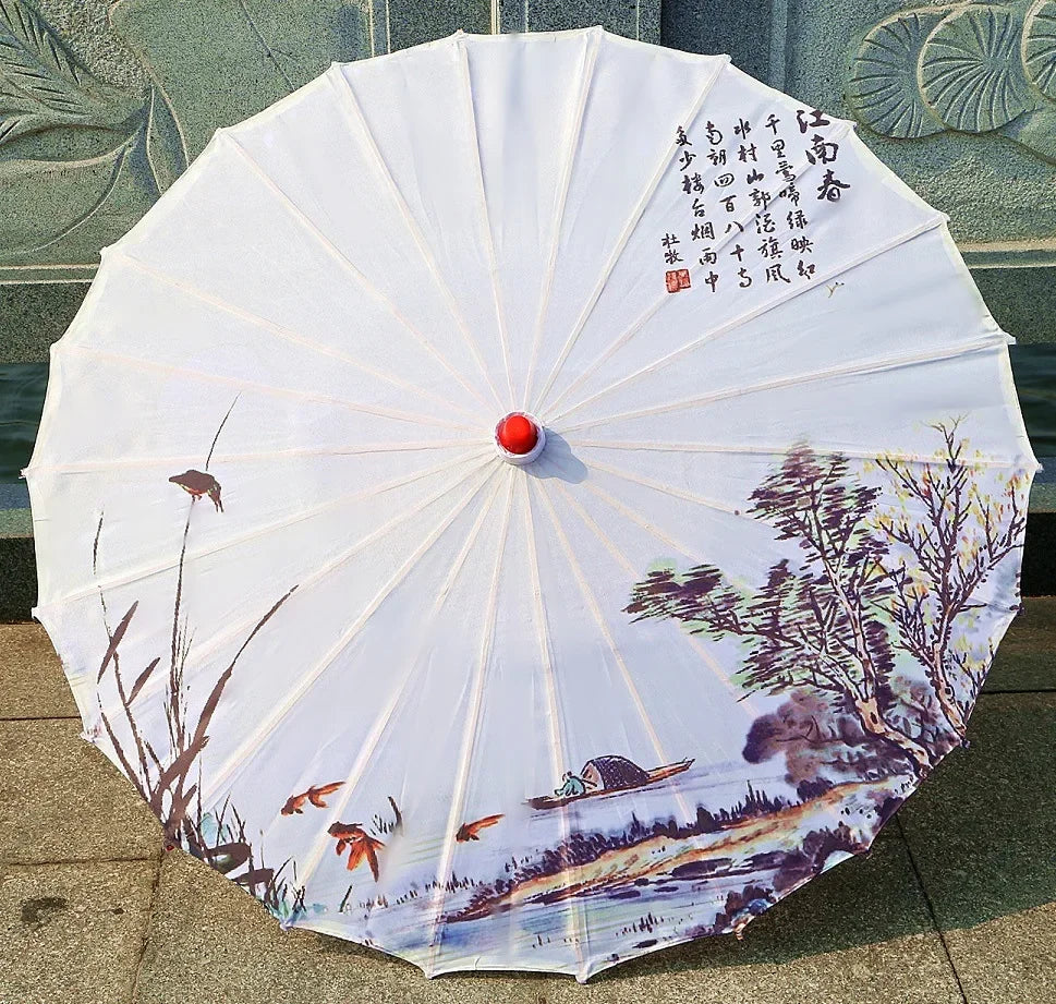 Oil-paper Fringe Rainproof Cloth Umbrella Ancient Props Hanfu Dance Umbrella Performance Classical Decorative Craft Umbrella Oasis Select 11 24K Bamboo