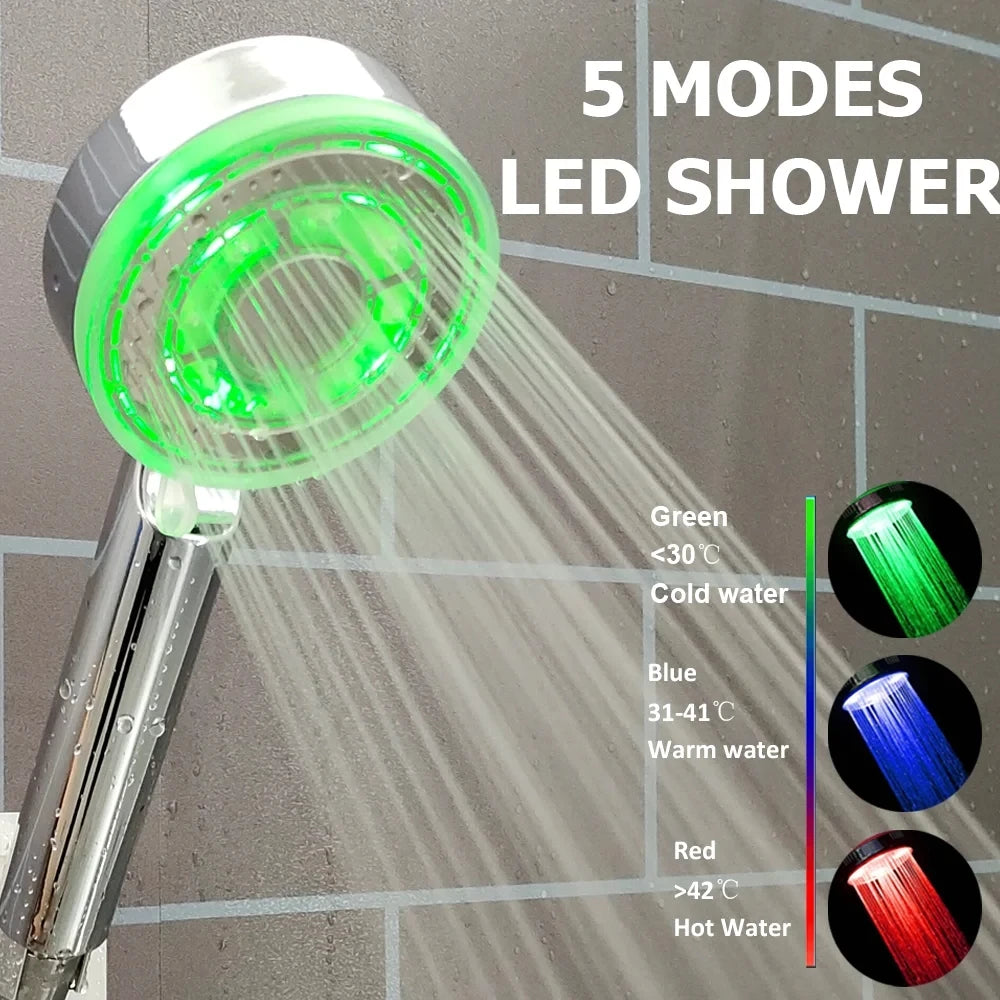 LED Anion Shower Head Rainfall SPA Temperature Control Shower Head Pressurized Water Saving 3/7 Colors Handheld Bathroom Shower Oasis Select