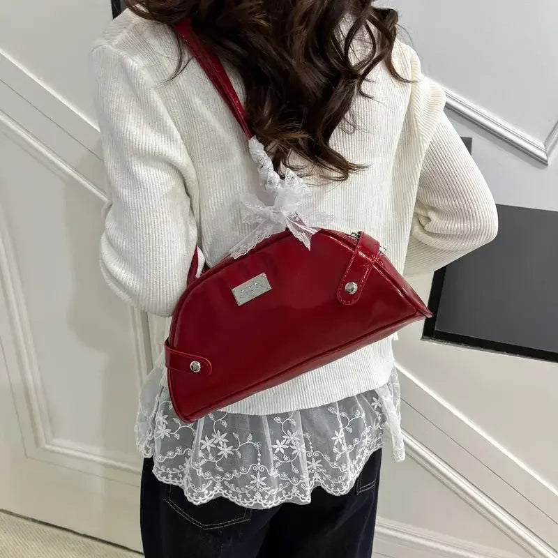 Women Casual PU Leather Tote Handbag Bow Leisure Armpit Handbag Solid Color Travel Underarm Handbag Female Dating Bag Oasis Select