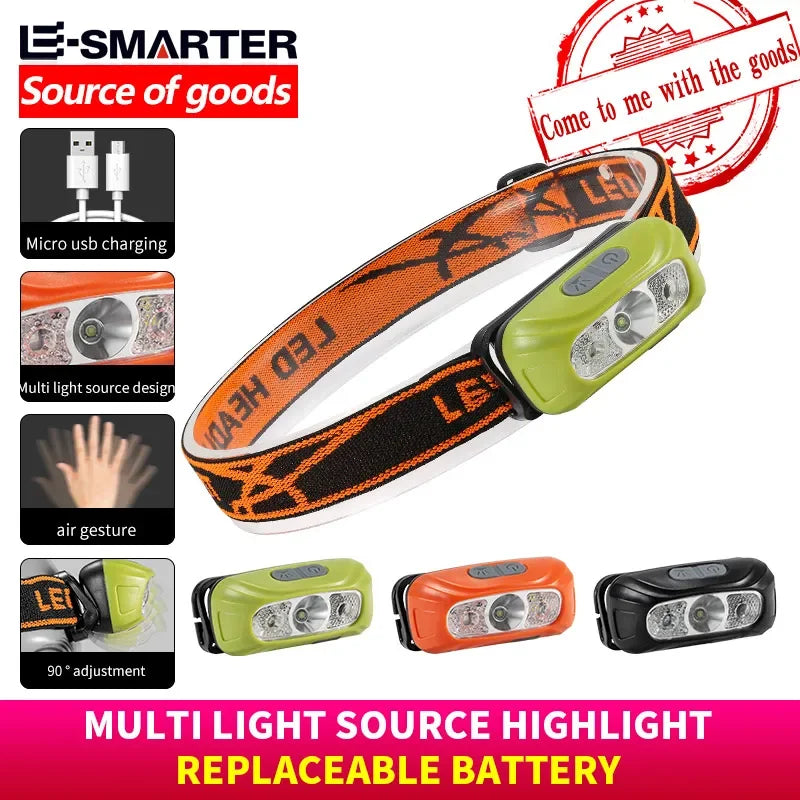 Portable Mini Sensor Headlamp LED Strong USB Rechargeable Head Light Flashlight Night Fishing Camping Headlights Front Lantern Oasis Select
