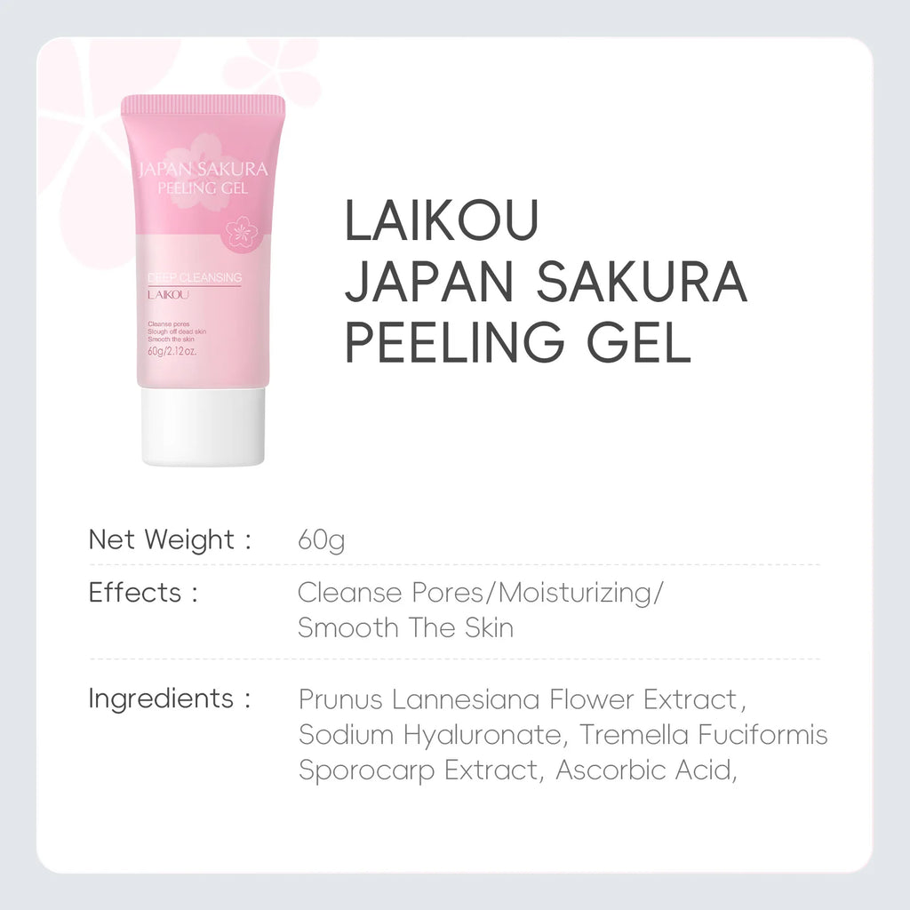 LAIKOU Sakura Peeling Gel, Deep Cleansing Face Exfoliator, Remove Dead Skin Smooth Skin Gentle Exfoliating Scrub 60g Oasis Select