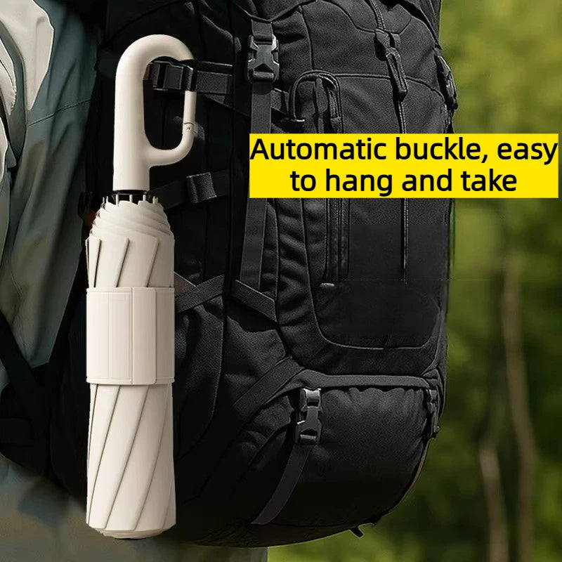 UPF50+ Auto Lock Carabiner Folding Umbrella for Backpack Quick Attach Detach Portable Outdoor Travel Umbrella Oasis Select