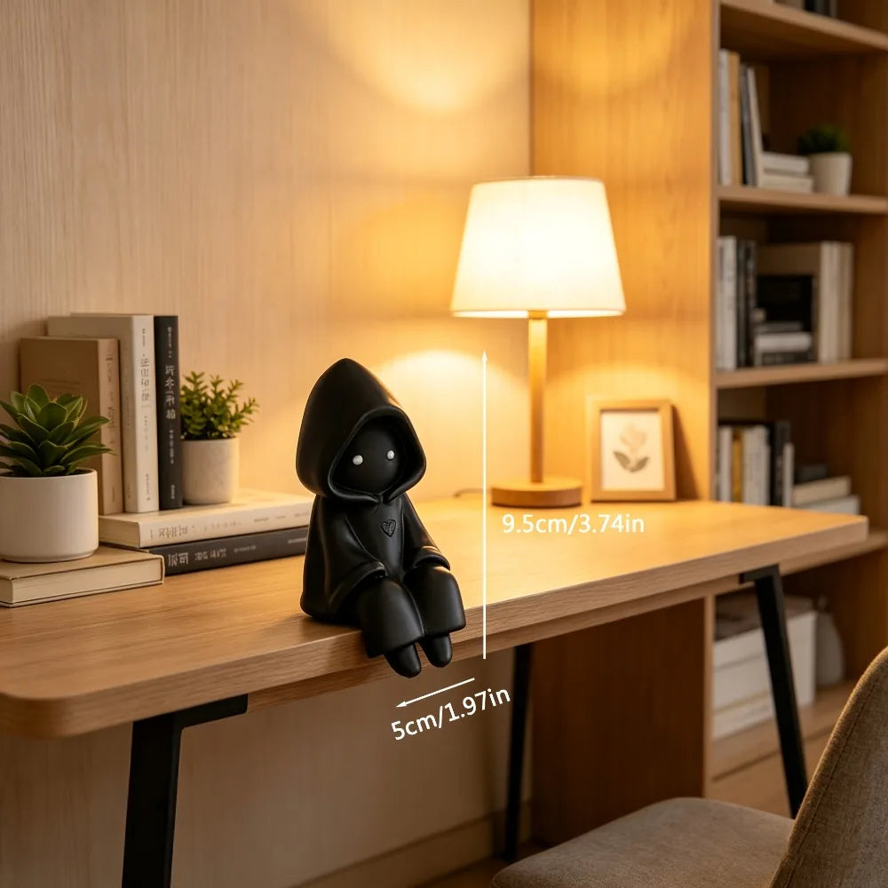 Mysterious Hooded Death Figurine 3DPrinted Cute Sitting Ghost Statue Computer Screen Decor Home Decor Miniature Desktop Ornament Oasis Select