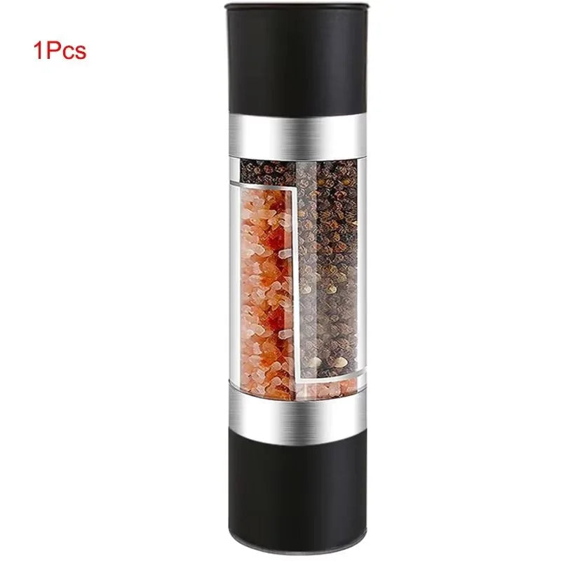 Salt and Pepper Grinder 2 in 1 Manual Stainless Steel Salt Pepper Mills with Adjustable Ceramic Grinding Spice Mill Kitchen Tool Oasis Select black