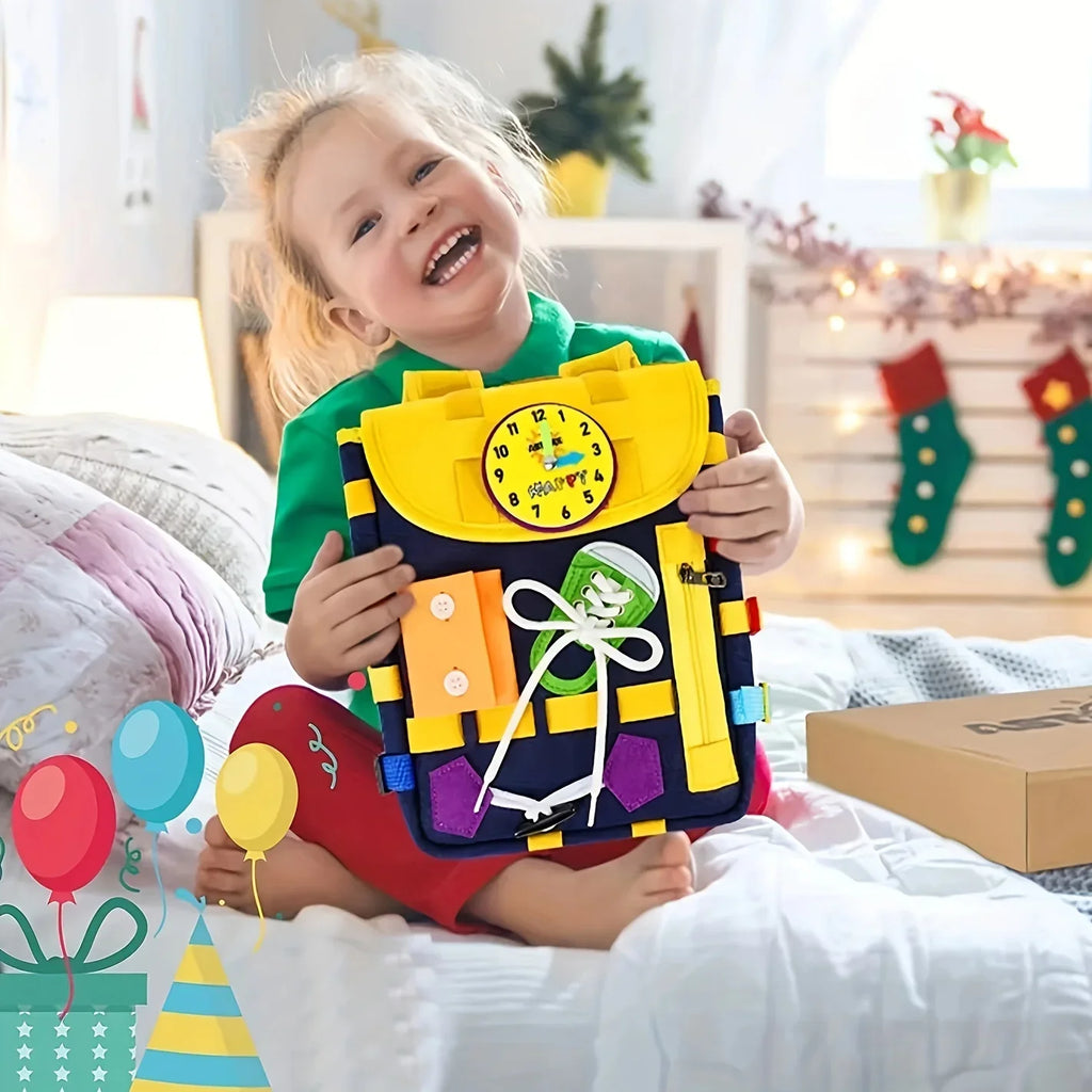 Develop Fine Motor Skills & Basic Life Skills with Busy Board Toddler Backpack - Learn To Tie Shoes Kids Toy for Girls Boys Oasis Select
