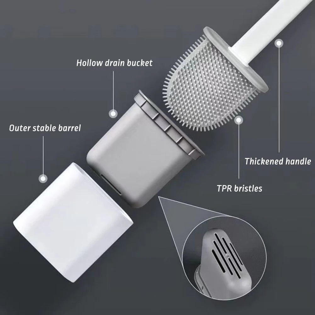 Silicone Toilet Brush & Holder Set – 360° Flexible Long Handle