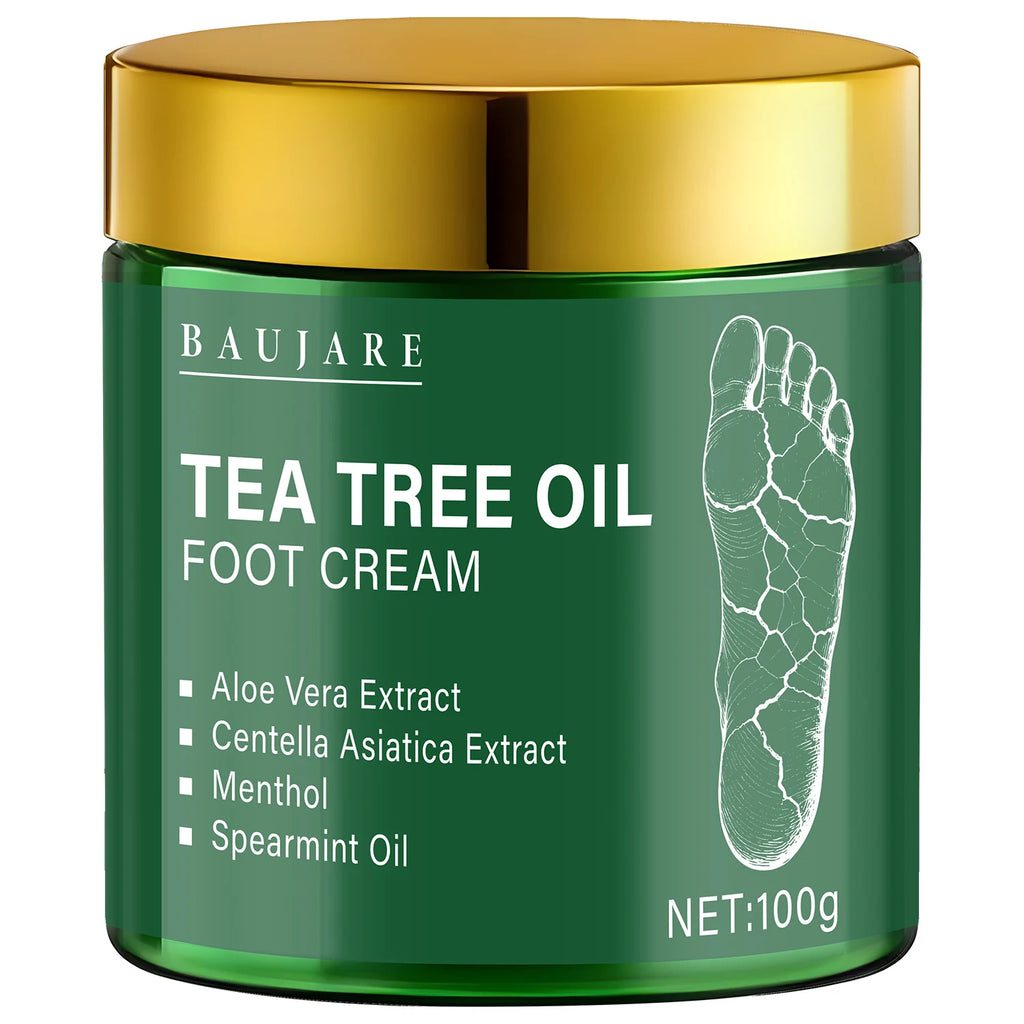 Tea Tree Oil Foot Cream with Aloe & Menthol - Moisturizes & Softens Skin with Hyaluronic Acid & Retinol Oasis Select Gold 100g