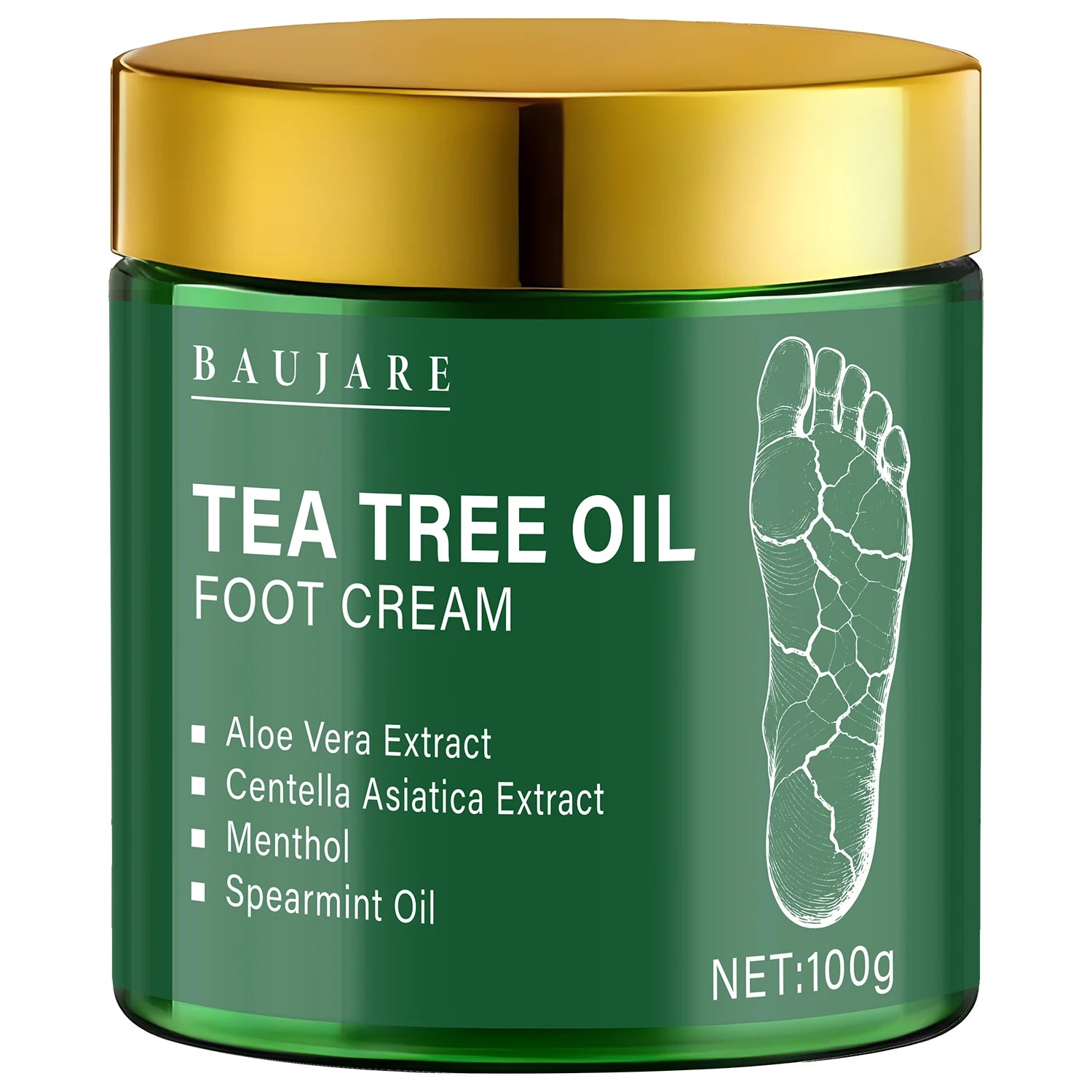 Tea Tree Oil Foot Cream with Aloe & Menthol - Moisturizes & Softens Skin with Hyaluronic Acid & Retinol Oasis Select Gold 100g