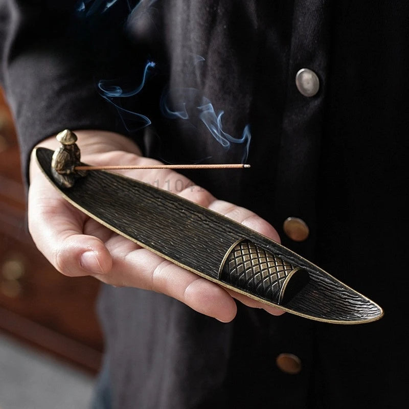 Creative Incense Holder Aromatherapy Ornament Incense Holder Boat Old Men Fishing Japanese Style Incense Stick Burner Home Decor Oasis Select