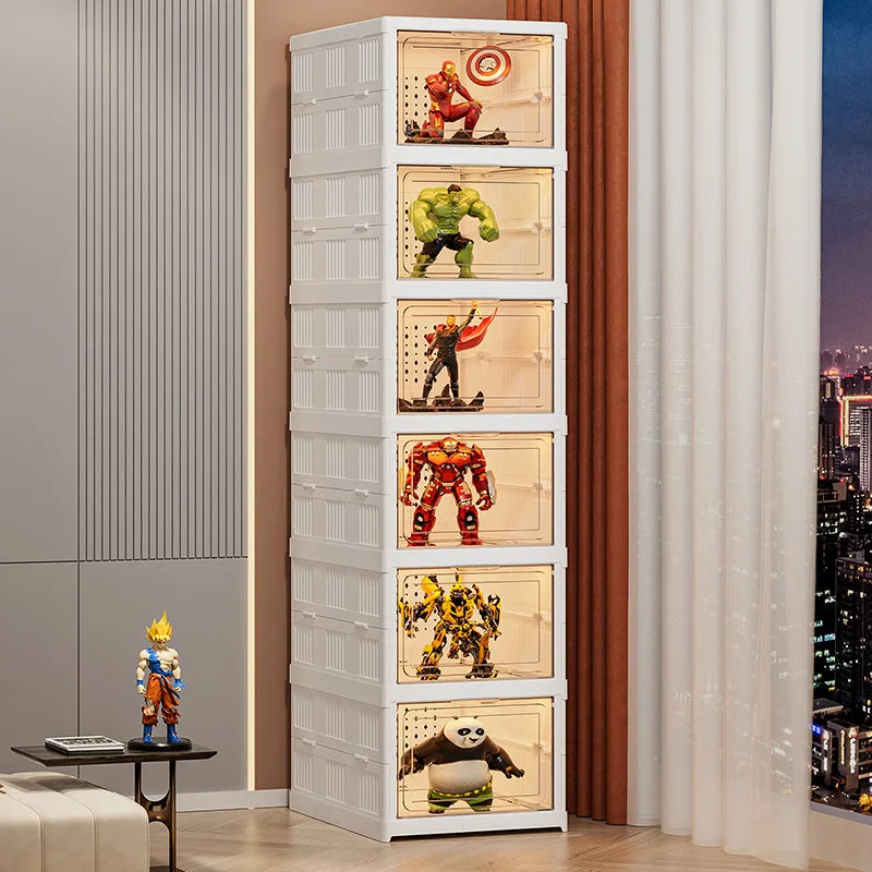 White Foldable Shoe Cabinet,3-9 Tier Heavy-Duty Storage Box for Shoes, Bags, Figurines in Living Room/Bedroom Oasis Select