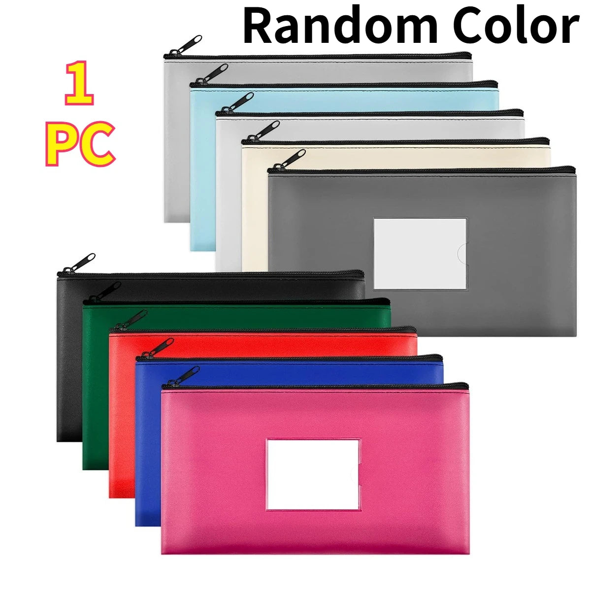 Multi-Purpose Money Bag Coin Purse with Zipper PU Leather Organizer Bag with Write-on Label Random Color for Makeup Cash Tools Oasis Select Random Color 1pc