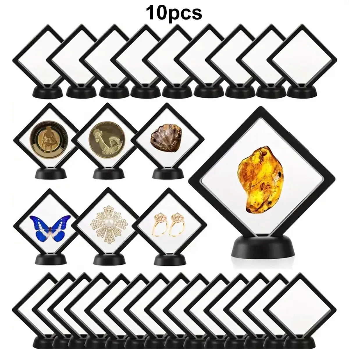 10pcs,Floating display box with base, transparent film display box, challenge coins, specimens, jewelry display and storage Oasis Select