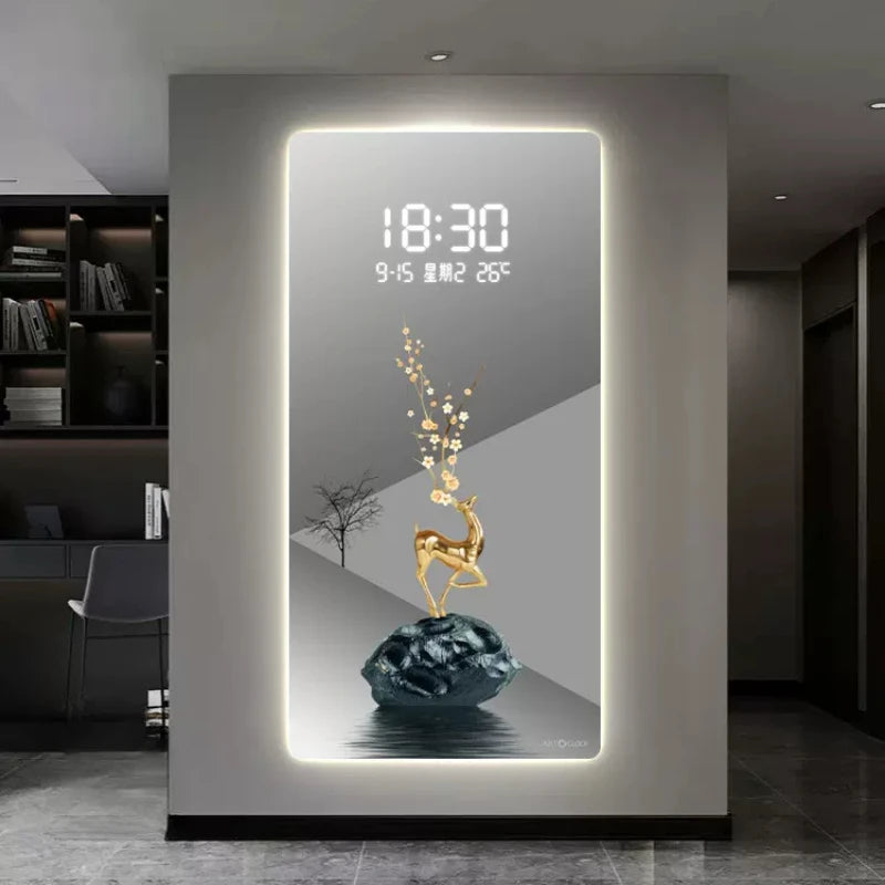 Modern Light Luxury Porch Digital Electronic Wall Clock Living Room Corridor Decoration Hanging Wall LED Plug-in Clock Painting Oasis Select