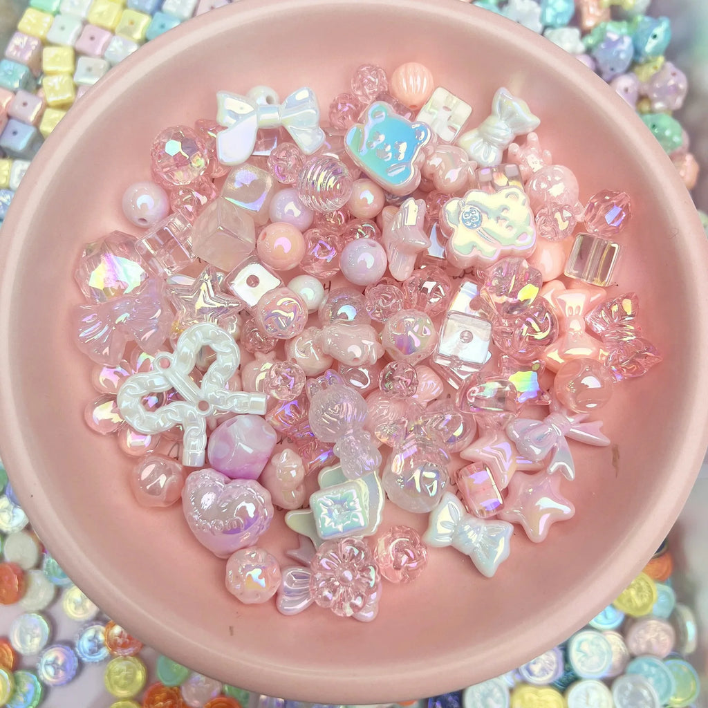 20g Y2K Acrylic Assorted Beads Flower Sweetheart Butterfly Candy Kawaii Aesthetic Beads for Bracelets DIY Jewelry Making Supply Oasis Select Light Pink