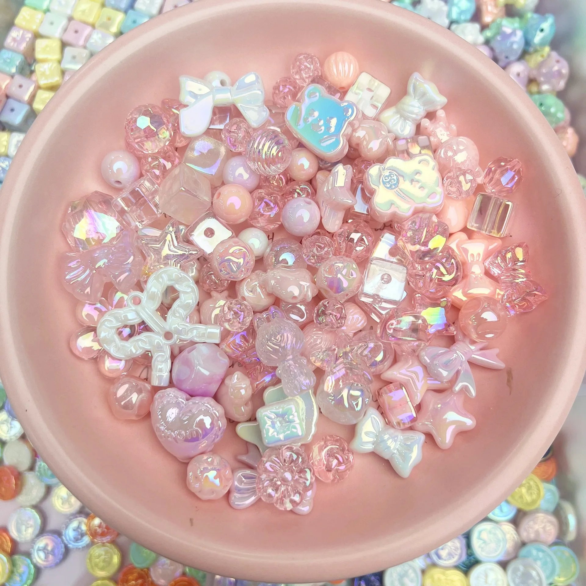20g Y2K Acrylic Assorted Beads Flower Sweetheart Butterfly Candy Kawaii Aesthetic Beads for Bracelets DIY Jewelry Making Supply Oasis Select Light Pink