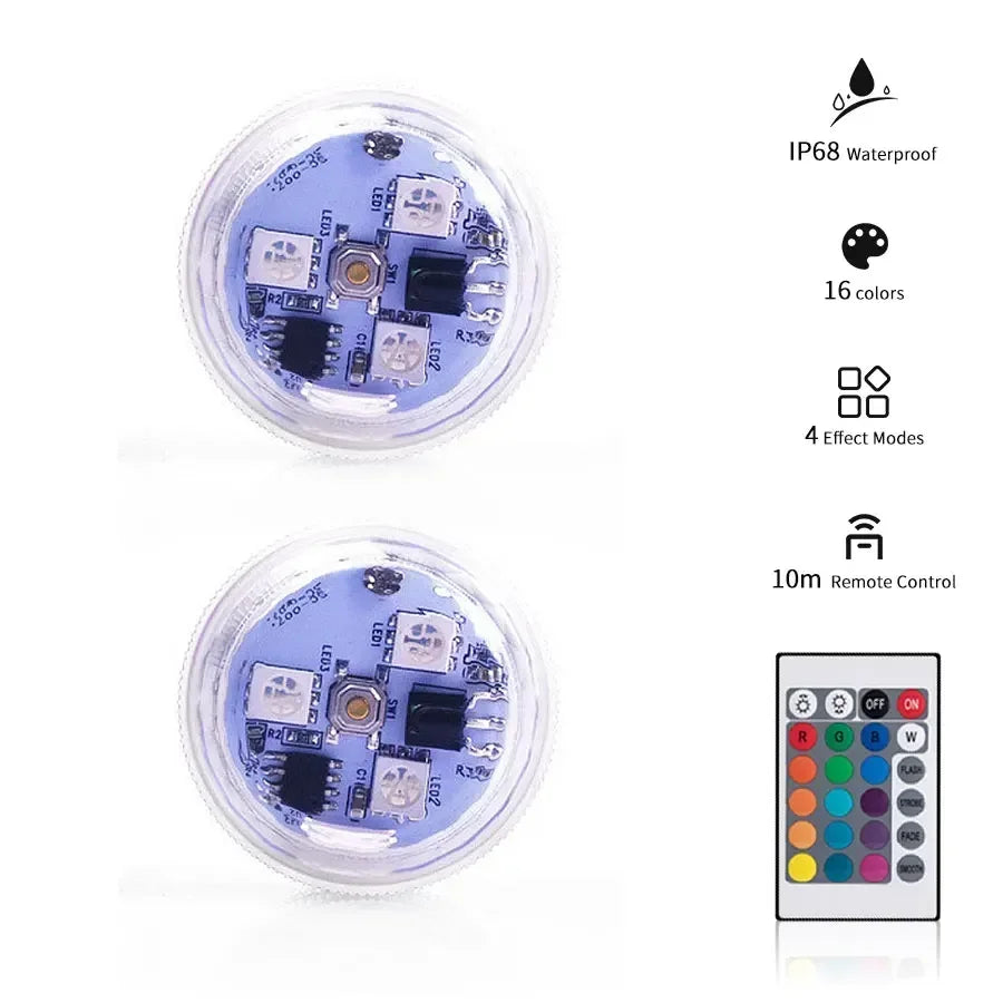 Submersible LED Lights with Remote Control RGB Changing Underwater Light Small Led Candle Light for Pool Party Wedding Decor Oasis Select 2 Lamps 1 Remote