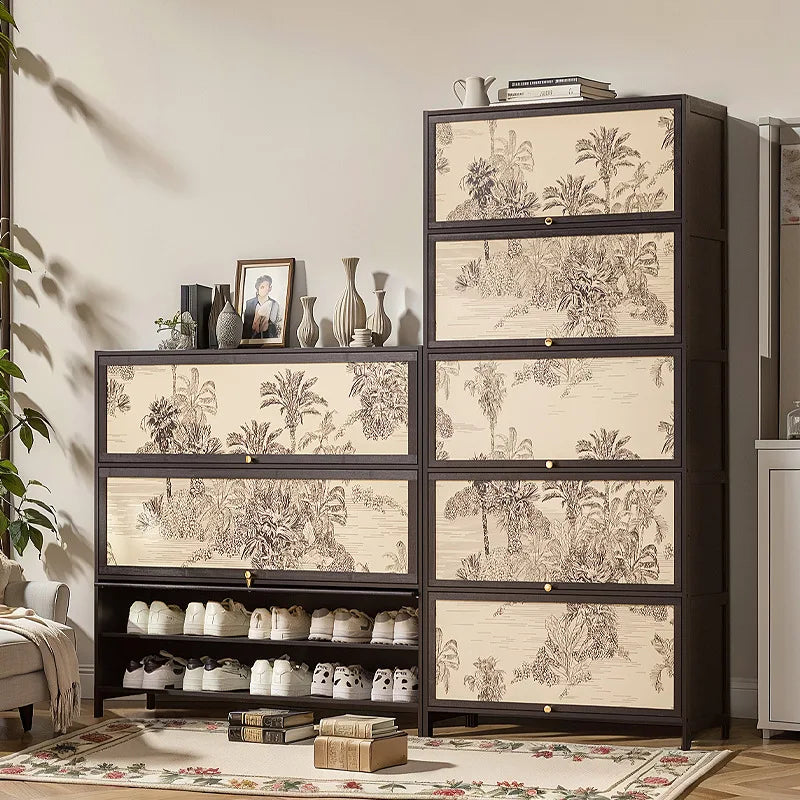 Solid wood minimalist shoe cabinet American retro home door American black wall shoe rack storage cabinet Oasis Select