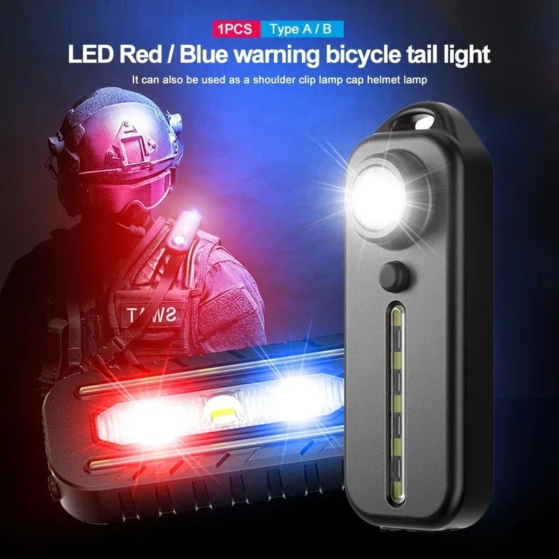 USB Rechargeable LED Red Blue Caution Emergency Police Light with Clip Shoulder Flashing Warning Safety Torch Bike Tail Lamp Oasis Select